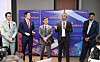 Second from right, Merck's Chief Commercial Officer and Executive Vice President Anand Nambiar speaks at a press event on Friday after keynote speeches given by Merck executives at Shilla Stay Samsung in southern Seoul. [MERCK KOREA]