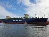 HMM ship is guided into port in Ulsan on March 22. [YONHAP]
