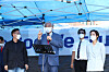 Rev. Jun Kwang-hoon, pastor of the Sarang Jeil Church, slams President Moon Jae-in Wednesday morning in front of his church in Seongbuk District, central Seoul, shortly after being discharged from the hospital for coronavirus treatment. [NEWS1]