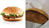 A photo of a bulgogi burger sold at McDonald's, left, and a photo of the same burger served without lettuce due to the supply problem. [JOONGANG ILBO, SCREEN CAPTURE]