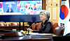 South Korean Foreign Minister Kang Kyung-wha speaks during the virtually-held 10th East Asia Summit (EAS) at the Foreign Ministry in central Seoul Wednesday, as a part of a series of Asean-related meetings set to run through Saturday. [FOREIGN MINISTRY]