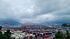 Containers are piled up at a port in Busan on Oct. 3. [YONHAP]