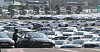 Hyundai Motor cars are parked at its Ulsan factory on April 7 waiting to be delivered. [YONHAP]