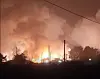 A photo uploaded to social media late Tuesday night by residents close to the 18th Fighter Wing Air Base in Gangneung, Gangwon shows a fire caused by a Hyunmoo-2 short-range ballistic missile crashing shortly after being launched. [YONHAP]