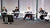 Executives from SK Telecom, SK Square and Deutsche Telekom discuss metaverse partnerships on Thursday at the German telecommunication company's headquarters in Bonn. From left are: SK Telecom CEO Ryu Young-sang, SK Square Vice Chairman Park Jung-ho, CEO of Deutsche Telekom Timotheus Hottges and Claudia Nemat, board member for technology and innovation at Deutsche Telekom. [SK TELECOM]