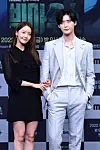 Lim Yoon-a, left, and Lee Jong-suk during the online press conference for drama series 'Big Mouth' on Friday [MBC]