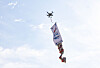 A drone carrying an anti-regime poster is seen flying in the sky over Paju, Gyeonggi, last Thursday. The drone was prepared by relatives of North Korean abductees. [NEWS1]