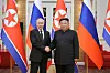 North Korean leader Kim Jong-un, right, shakes hands with Russian President Vladimir Putin after signing a comprehensive strategic partnership treaty during Putin's visit to Pyongyang on June 18, 2024. [NEWS1]