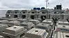 A total of 750 artificial Triton reefs, made of steel slugs, by-products of steelmaking, are transported on a ship in the waters near Ulleung Island on Thursday. Posco laid the reefs near the island ahead of Korea's Ocean Day on May 31. [POSCO]