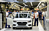 Hyundai Motor employees work at its plant in St. Petersburg, Russia, in 2021. [HYUNDAI MOTOR]