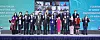 Former UN Secretary General Ban Ki-moon, Korean Environment Minister Han Jeoung-ae, her counterparts from the Asia-Pacific region, and other officials pose for a commemorative photo at the Fourth Forum of Ministers and Environment Authorities of Asia Pacific held in Suwon, Gyeonggi, Thursday. [ENVIRONMENT MINISTRY]