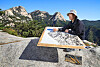 Ink-and-wash painter Kim Suk-hwan sketches mountaintops seen from Wonhyo Peak, 505 meters (1,656 feet) above ground on Mount Bukhan, northern Seoul. [PARK SANG-MOON]