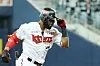 The KT Wiz's Mel Rojas Jr. rounds the bases after hitting a solo home run during a playoff game against the Doosan Bears at Gocheok Sky Dome in western Seoul on Nov. 10. [YONHAP]