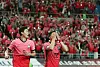 Cho Gue-sung, left, and Kwon Chang-hoon celebrate after Kwon scored a goal for Korea in a friendly against Egypt at Seoul World Cup Stadium in Mapo District, western Seoul on June 14. [YONHAP]