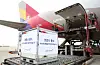 Sputnik 5 vaccines are being loaded on Asiana Airlines' OZ795 flight that took off from Incheon International Airport to Moscow Domodedovo Airport on Tuesday. [ASIANA AIRLINES]