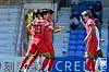 Ji So-yun, right, celebrates with her teammates after Cho So-hyun scored a goal against the Philippines in the semifinals of the 2022 AFC Women's Asian Cup in India on Feb. 3. [NEWS1]
