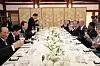 President Yoon Suk Yeol, third from left, toasts a visiting delegation of the Bureau International des Expositions (BIE) overseeing Busan's World Expo 2030 bid at a banquet at the Blue House compound in central Seoul Monday. [PRESIDENTIAL OFFICE]