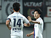 Suwon FC's Lee Seung-woo, right, celebrates scoring a goal with Yoon Bitgaram during a K League match against FC Seoul at Seoul World Cup Stadium in Mapo District, western Seoul on July 12. [YONHAP]