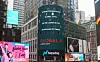 A digital screen on the Nasdaq MarketSite building reads 'Nasdaq congratulates Global X ETFs on the launch of the blockchain ETF' on Wednesday. Global X ETFs, acquired by Mirae Asset Global Investments in 2018, launched three blockchain-investing exchange traded funds (ETFs) on Nasdaq — the Global X Blockchain ETF, Global X AgTech & Food Innovation and Global X Hydrogen ETF. [YONHAP]