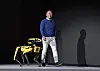 Hyundai Motor Group Chairman Euisun Chung gives a presentation of the company's vision for robotics and the metaverse on Tuesday in Las Vegas ahead of CES 2022 with Spot the robot. [HYUNDAI MOTOR]