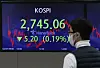 A screen in Hana Bank's trading room in central Seoul shows the Kospi closing at 2,745.06 points on Monday, down 5.2 points, or 0.19 percent, from the previous trading day. [YONHAP]