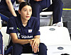 Kim Yeon-koung watches a Volleyball Nations League game between Korea and Bulgaria at West Suwon Chilbo Gymnasium in Suwon, Gyeonggi on June 27. [YONHAP]