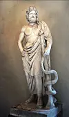 A serpent wrapped around the staff of Asclepius, the god of medicine. [JOONGANGILBO]