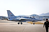 A FA-50 light attack aircraft designated for export to Poland taxis at the headquarters of Korea Aerospace Industries in Sacheon, South Gyeongsang, on Wednesday. [KOREA AEROSPACE INDUSTRIES]