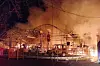 A zoo at an amusement park in Gumi, North Gyeongsang, burns in a fire on Thursday. [NORTH GYEONGSANG FIRE SERVICE HEADQUARTERS]