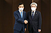 Bank of Korea Gov. Lee Ju-yeol shakes hand with Koh Seung-beom, newly appointed chair of the Financial Services Commission who took office Tuesday. [BANK OF KOREA]