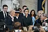 U.S. President-elect Donald Trump, left, is sworn in by Chief Justice John Roberts, right, as Barron Trump, from left, Melania Trump, Ivanka Trump and Tiffany Trump watch at the 60th Presidential Inauguration in the Rotunda of the U.S. Capitol in Washington, Jan. 20. [AP/YONHAP]