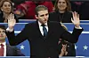Barron Trump waves at an indoor Presidential Inauguration parade event in Washington, Jan. 20. [AP/YONHAP]