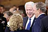 Former U.S. Presidents George W. Bush, right, and Bill Clinton speak with former U.S. Secretary of State Hillary Clinton during the 60th Presidential Inauguration in the Rotunda of the U.S. Capitol in Washington, Jan. 20. [AP/YONHAP]
