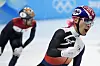 Kwak Yoon-gy reacts after winning his men's 5,000-meter relay semifinal during the short track speed skating competition at the 2022 Winter Olympics on Friday. [AP/YONHAP]