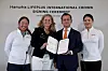 From left to right, LPGA golfer Mina Harigae, LPGA Commissioner Mollie Marcoux Samaan, President and CEO of Hanwha Life Yoo Seung-joo and LPGA golfer Ryu So-yeon stand for a photo during a signing ceremony after the LPGA announced that the Hanwha Lifeplus International Crown will return in 2023 at TPC Harding Park on Tuesday in San Francisco, California. [GETTY IMAGES/LPGA]