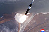 A photo released by North Korea's official Korean Central News Agency on Jan. 7 shows the test-firing of a new intermediate-range hypersonic ballistic missile conducted on Jan. 6. Analysts suggest the missile, equipped with a hypersonic glide vehicle (HGV), resembles the Hwasong-16B launched in April last year. [YONHAP]