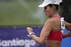 Peru's Gabriela Kimberly Garcia looks at her watch during the women's 20-kilometer racewalking final at the Pan American Games in Santiago, Chile on Sunday. [AP/YONHAP]
