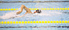 Hwang Sun-woo swims in the men's 200-meter freestyle preliminaries at Munsu Indoor Swimming Pool in Ulsan on Monday during the 103rd National Sports Festival. Hwang, competing in the senior competition for the first time after turning 19 this year, led the Gangwon team to a record-breaking victory in the men's 800-meter relay on Sunday. Hwang is aiming to win five gold medals at this year's event.  [NEWS1]