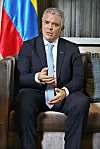 Colombian President Ivan Duque Marquez speaks with the Korea JoongAng Daily at Four Seasons Hotel Seoul on Wednesday. [PARK SANG-MOON]