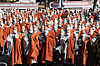 Buddhist monks hold a large-scale outdoor conference at Jogye Temple in Jongno District, central Seoul, on Friday to denounce the ruling party's policies and comments perceived as discriminatory. [YONHAP]