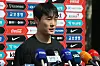 Um Won-sang speaks to reporters at the Paju National Football Center in Paju, Gyeonggi on Monday. [YONHAP]