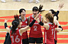 The Korean women's volleyball team celebrates during a Volleyball Nations League game against the Dominican Republic at West Suwon Chilbo Gymnasium in Suwon, Gyeonggi on June 29. [NEWS1]
