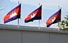 Cambodian national flags are raised at Techo International Airport in Cambodia on Oct. 15. [NEWS1]