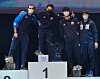 Kim Jung-hwan, second from left, wins the gold medal, and compatriot Oh Sang-wook, third from left, wins the bronze at the 2021 International Fencing Federation (FIE) Fencing Grand Prix held in Orleans, France, on Saturday. [YONHAP]