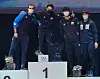 Kim Jung-hwan, second from left, wins the gold medal, and compatriot Oh Sang-wook, third from left, wins the bronze at the 2021 International Fencing Federation (FIE) Fencing Grand Prix held in Orleans, France, on Saturday. [YONHAP]
