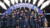Paris Saint-Germain players celebrate winning the Trophee des Champions. [ONE FOOTBALL]