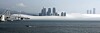 Skyscrapers in Haeundae District, Busan, are shrouded by sea fog on Tuesday. [SONG BONG-GEUN]