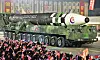 In this photo released by the state-run Rodong Sinmun, North Korea's most advanced intercontinental ballistic missile to date, the Hwasong-17, is paraded through downtown Pyongyang on April 25 during a parade celebrating the 90th anniversary of the founding of the regime's armed forces. [NEWS1]