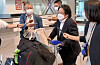 Hirohisa Soma, second from right, deputy chief of mission at the Japanese Embassy in Seoul, arrives in Narita Airport in Japan on Wednesday. Soma returned home Wednesday, about a month after he came under fire for his remarks disparaging Korean President Moon Jae-in's efforts to improve relations with Tokyo. [YONHAP]
