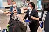 Hirohisa Soma, second from right, deputy chief of mission at the Japanese Embassy in Seoul, arrives in Narita Airport in Japan on Wednesday. Soma returned home Wednesday, about a month after he came under fire for his remarks disparaging Korean President Moon Jae-in's efforts to improve relations with Tokyo. [YONHAP]